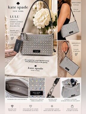 Kate Spade Lulu Crystal Embellished Pochette NWT + Storybook Dust Bag